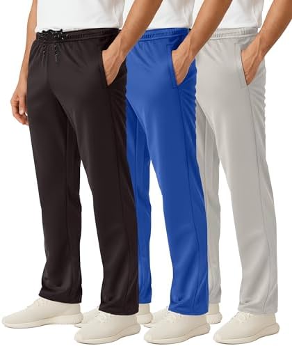 3 Pack Men's Mesh Sweatpants Open Bottom Lounge Workout Track Gym Pants by RealEssentials