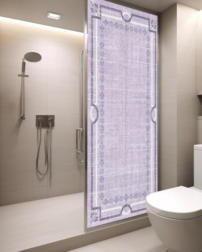 Window Privacy Film Frosted, Lavender Purple Botanical Static Cling Door Window Covering, Vintage Florals Geometric Minimalist UV Blocking Windows Film for Office, Hotel, Bedroom, 29.5 x 78.7 Inches - Image 3