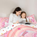 Erosebridal Unicorn Bedding Set for Girls King Kawaii Rainbow Unicorn Comforter Set Unicorn Bedroom Decor for Girls Kids Cartoon Horse Duvet Set Ombre Unicorn Stars Quilt Comforter Pink 3 Pcs - Image 6