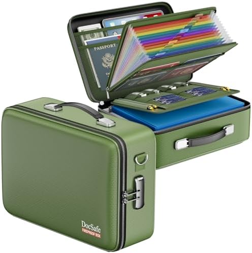 DocSafe Fireproof Document Box Hard Case with Lock ＆ Accordion File Folder by DocSafe