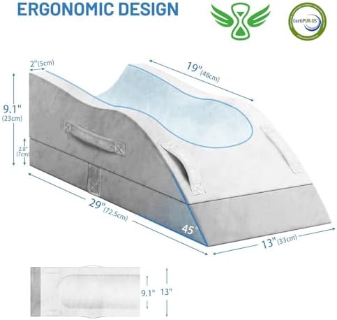 TranquilRelax Leg Elevation Pillow for After Surgery, Light Grey & White - Image 2