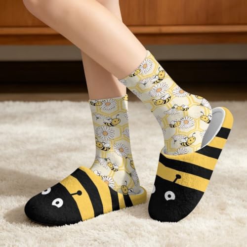 Jeiento Womens Fuzzy Slipper and Socks Winter Warm Gifts for Mom,Wam Cozy Indoor Socks Comfort Home Shoes - Image 3