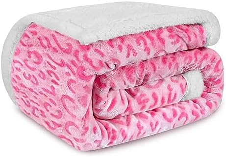 MACEVIA Sharpa Fleece Throw Blanket for Couch Fuzzy 3D Cheetah Blanket Thick Warm Reversible Cozy Comfy Super Soft Leopard Blanket for Bed Sofa 490GSM - Pink Leopard,50x60In by Macevia