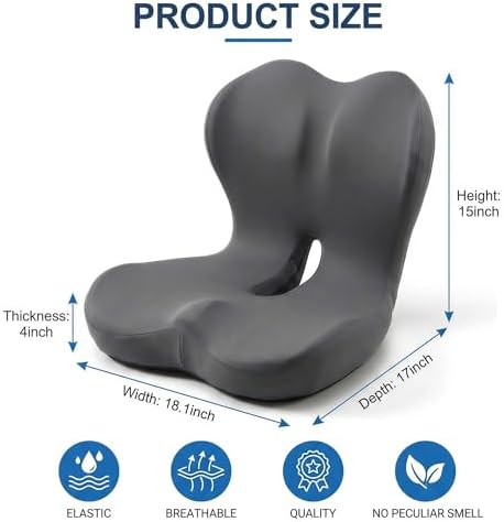 Car Seat Cushion with Back Support for Driving, Ergonomic Support Relief Pad for Auto/Truck/Office, Hollow Ventilation, Anti-Slip Driver Seat Cushion, Washable Cover, 18.1"x17"(Grey) - Image 3