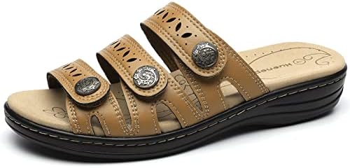 Women's Comfort Leather Slides Lightweight Flat Sandals Cute Slip On Casual Walking Slippers - Image 2