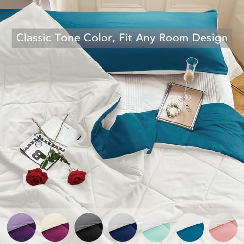 Twin XL Size Reversible Comforter Teal White, Boy Dorm All Season Bedding - Image 4