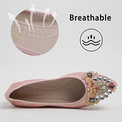 Women's Ballet Flat Shoes - Cute Rhinestones Bow Wedding Flats Slip on Flats for Women Comfort - Image 5