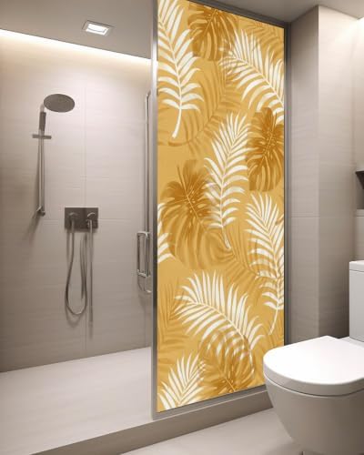 Window Privacy Film Frosted, Orange Yellow Palm Trees Tropical Static Cling Door Window Covering, Summer Beach Botanical UV Blocking Windows Film for Office, Hotel, Bedroom, 29.5 x 78.7 Inches - Image 3