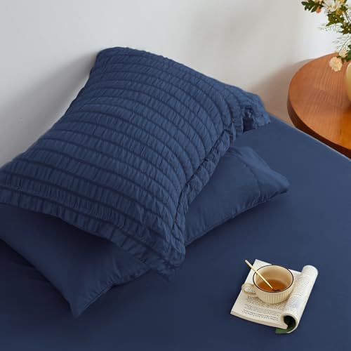 Seersucker Dark Blue California King Comforter Set, 7-Piece Bed in a Bag - Image 6