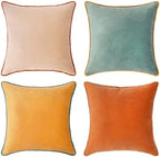 MONDAY MOOSE Decorative Throw Pillow Covers Cushion Cases, Set of 4 Soft Velvet Modern Double-Sided Designs, Mix and Match for Home Decor, Pillow Inserts Not Included (14x14 inch, Orange/Teal) by MondayMoose