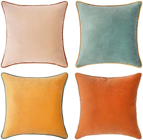 MONDAY MOOSE Decorative Throw Pillow Covers Cushion Cases, Set of 4 Soft Velvet Modern Double-Sided Designs, Mix and Match for Home Decor, Pillow Inserts Not Included (14x14 inch, Orange/Teal) by MondayMoose