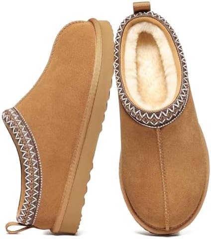 Litfun Women's Genuine Suede Fur Lined Slippers Fuzzy Winter House Shoes by Enjoyacomfortablelife