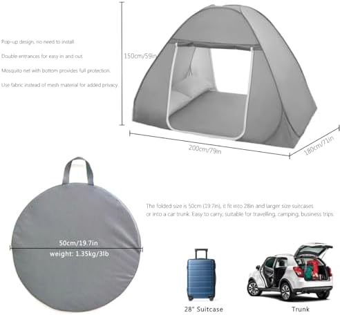 Mosquito Net for Bed, Folded Size 12 inch Portable Camping Travel Mosquito Net, Pop Up Mosquito Tent with Double Entry for King Queen Size Bed (Folded 20 Inch Grey, 71"x79"x59") - Image 2