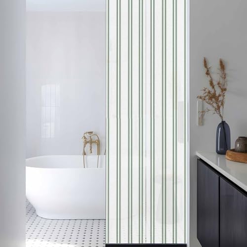 Window Privacy Film Frosted, Green Lines Reusable Static Cling Window Tints, Modern Vertical Striped Vintage Minimalist Heat Control Windows Films for Offices, Balcony, 29.5 x 118 Inches - Image 3
