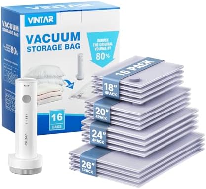 VINTAR 16 Pack Vacuum Seal Bags for Clothing Travel with Wireless Pump by VINTAR