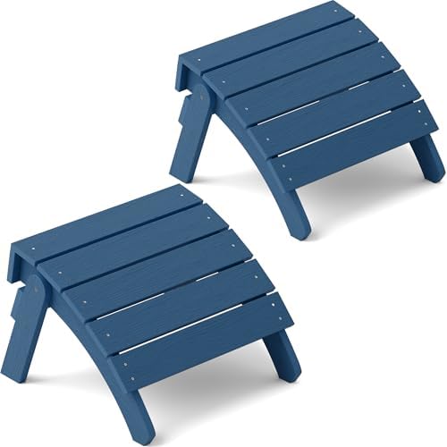 YEFU Folding Adirondack Ottoman Outdoor Set of 2, Navy Blue by YEFU
