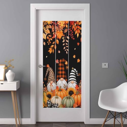 Window Privacy Film Frosted, Thanksgiving Gnomes Non-Adhesive Static Cling Window Tint, Fall Pumpkin Maple Leaves Black Insulated Windows Frosted Films for Living Room, 35.4 x 78.7 Inches - Image 3