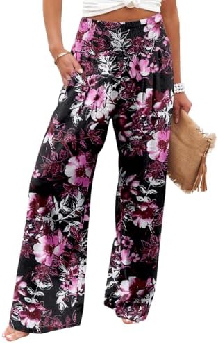 Angerella Womens Elastic High Waisted Palazzo Pants Casual Wide Leg Long Lounge Pant Trousers with Pocket by Angerella