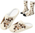 Jeiento Fuzzy Slippers and Crew Sock Set for Women Men Couple Warm Cozy Memory Foam House Shoes Soft Slip-on Slides for Home,Travel by Jeiento