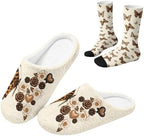 Jeiento Fuzzy Slippers and Crew Sock Set for Women Men Couple Warm Cozy Memory Foam House Shoes Soft Slip-on Slides for Home,Travel by Jeiento