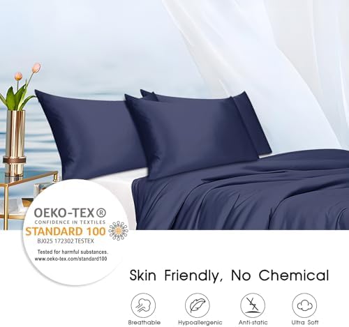 100% Mulberry Silk Pillowcase for Hair and Skin,Both Sides Natural Silk Bed Pillow Case with Hidden Zipper,19 Momme Grade 6A,1pc,Navy Blue,Standard Size 20x26 Inches - Image 5