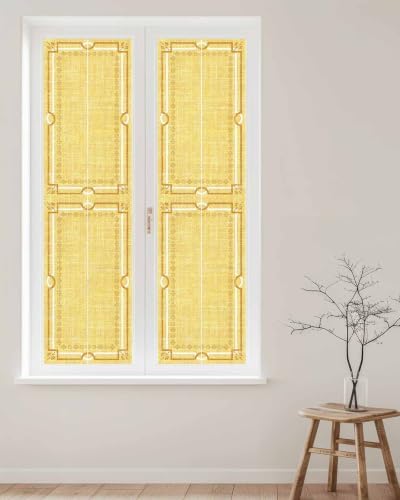 Window Privacy Film Frosted, Lemon Yellow Botanical Reusable Static Cling Window Tints, Vintage Florals Geometric Minimalist Heat Control Windows Films for Offices, Balcony, 29.5 x 118 Inches - Image 2