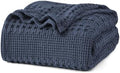 PHF Lightweight 100% Cotton Waffle Blanket for Bed, King, Indigo by PHF