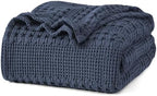 PHF Lightweight 100% Cotton Waffle Blanket for Bed, King, Indigo by PHF