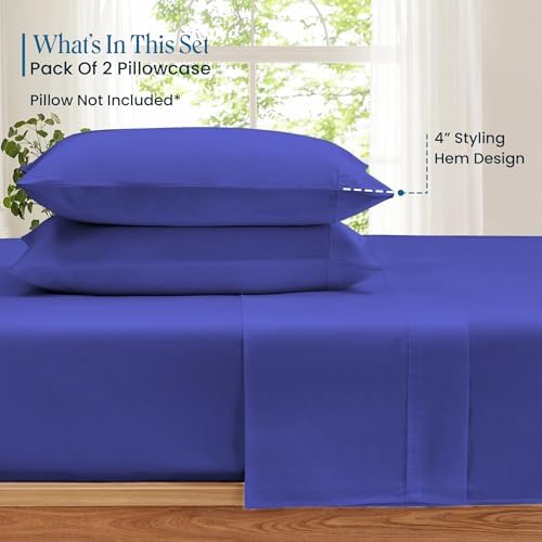 100% Pima Cotton Pillowcases – 800 Series, Ultra Soft & Cooling, King/Cal-King 20"x40", Set of 2 – Royal Blue, Hotel Luxury Quality, Envelope Closure, Skin & Hair Friendly - Image 2