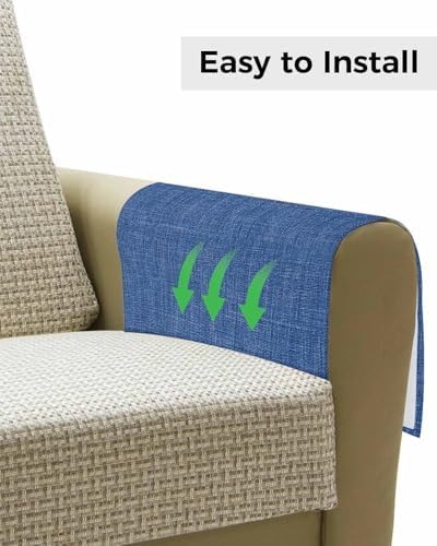 Sofa Armrest Organizer Bedside Caddy, Navy Blue Non Slip Couch Remote Control Holder for Recliner, Vintage Country Monochrome Farmhouse Armchair Caddy with Pocket for Magazine, Phone, 19.7"x35" - Image 4