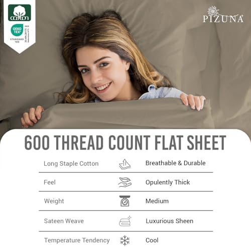 Pizuna 100% Cotton Twin XL Sheet Set 600 Thread Count Simply Taupe - Image 2