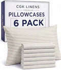 King Pillow Cases - 6 Pack Pillowcase Covers - 20" x 40" (Beige Stripes) by CGKUnlimited