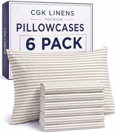 Queen Pillow Cases - 6 Pack Pillowcase Covers - 20" x 30" (Beige Stripes) by CGKUnlimited