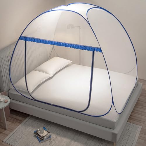 Mengersi Mosquito Net Tent,Pop-Up Bed Canopy with Net Bottom,Mosquito Netting Bed Tent for Kids Girls Boys,Suit for Indoor Outdoor (Twin,Blue) - Image 3