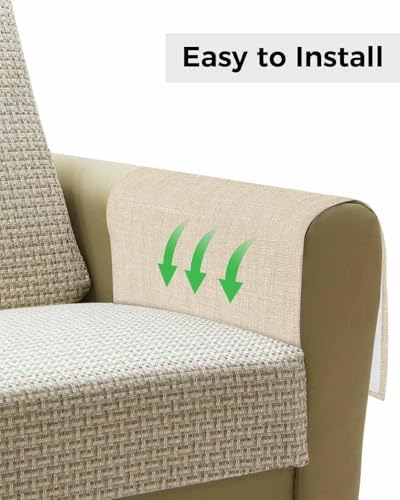 Sofa Armrest Organizer Bedside Caddy, Vintage Cream Non Slip Couch Remote Control Holder for Recliner, Farmhouse Retro Beige Solid Color Armchair Caddy with Pocket for Magazine, Phone, 19.7"x35" - Image 4