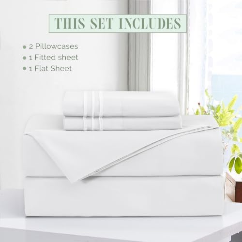 Elegant Comfort Luxury Soft 4-Piece 1500 Premium Hotel Quality Bed Sheet Set with Extra Deep Pockets 18-24 Inch, Wrinkle Free, Storage Pockets, Extra Deep Pocket 4PC Sheets, Twin, White - Image 3