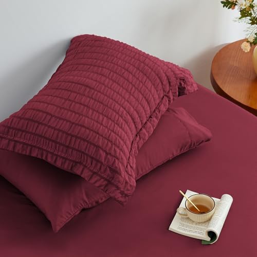 Seersucker Burgundy Twin XL Comforter Set, 5-Piece Bed in a Bag - Image 6