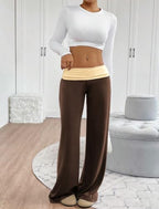 ZAFUL Women's Striped Pants Fold Waist Wide Leg Pants Lounge Pajama Pants - Image 4
