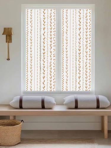 Window Privacy Film Frosted, Modern Minimalist Art Reusable Static Cling Window Tints, Rustic Boho Leaf Stripes Simple Orange Heat Control Windows Films for Offices, Balcony, 29.5 x 118 Inches - Image 5