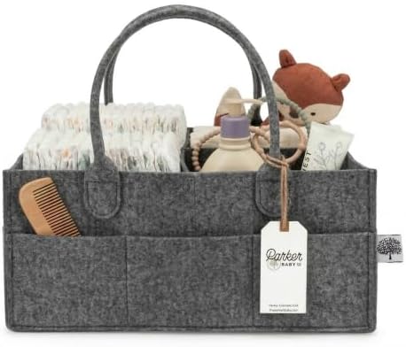 Parker Baby Co. Felt Diaper Caddy Organizer - Large, Charcoal by ParkerBabyCo