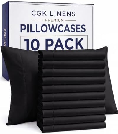 Standard Pillow Cases - 10 Pack Soft Pillowcase Covers - 20" x 26" (Black) by CGKUnlimited