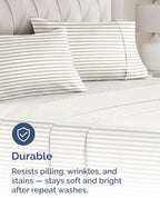 King Pillow Cases - 6 Pack Pillowcase Covers - 20" x 40" (Beige Stripes) - Image 4