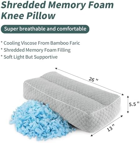 HOMBYS Shredded Memory Foam Knee Pillow for Side Sleepers, 5.5" Height Pillow Between Legs Spine & Relieves Pressure Hip & Leg Elevation, Supportive Pillow for Pregnancy, Sciatica,Light Grey - Image 2
