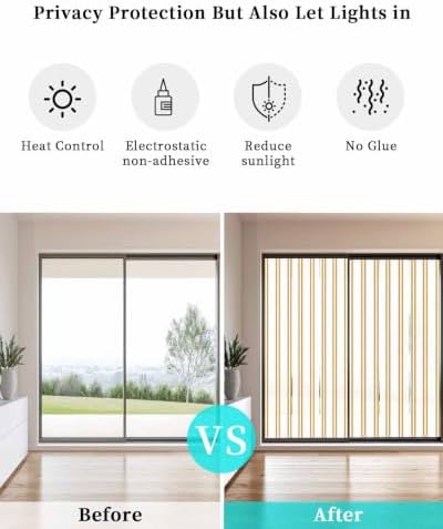 Window Privacy Film Frosted, Yellow Stripes Static Cling Door Window Covering, Modern Minimalist Vertical Lines UV Blocking Windows Film for Office, Hotel, Bedroom, 29.5 x 78.7 Inches - Image 6