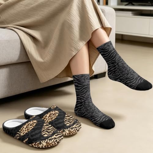 Jeiento Winter Fuzzy Slipper and Crew Socks for Women,Adult Slip-on Close Toe House Slipper,Flat Comfort home Slides - Image 3