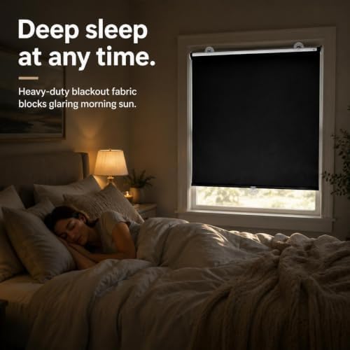 Temporary Blackout Shades, Cordless Roller Shades for Windows 21" 23" 25" 27" 29" 31" 33" 35" Pull Down Room Darkening Window Blinds for Living Room Bathroom, Suction Cups(25" W x 24" H) - Image 3