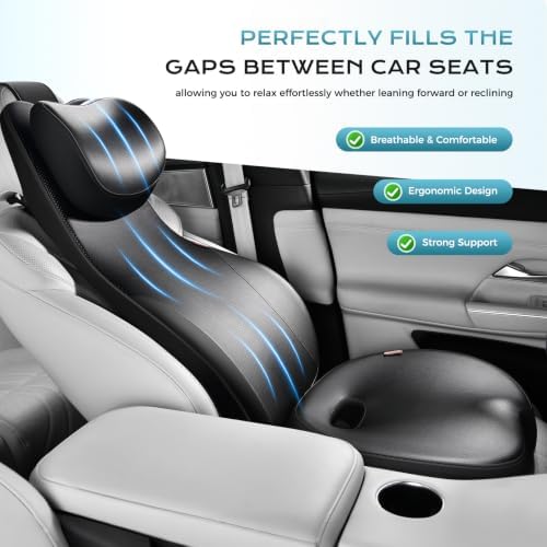Coverado Car Seat Cushion and One Piece Lumbar Support Headrest Pillow, Adjustable Velcro Design Car Neck Pillow, Ergonomic Memory Foam Car Back Support Driving Seat Cushion for Back Pain Relief,Black - Image 5