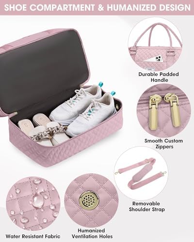 Travel Duffle Bag Weekender Bags: Pink Duffel Bag with Shoe Compartment Carry On Overnight Bag with Wet Pocket Yoga Gym Bags Hospital Bags for Labor and Delivery 3 Pcs Set - Image 3