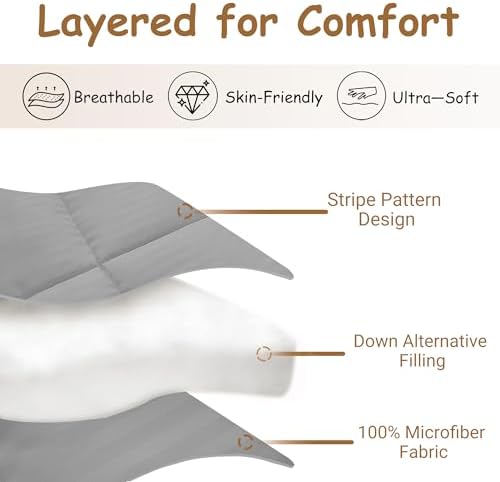 ZPECC Toddler Down Alternative Comforter, 39" x 47", Grey Stripe - Image 3