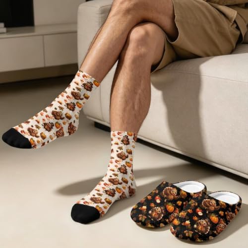 Jeiento Fuzzy Slippers and Sock Set Women's Warm Cozy Memory Foam House Shoes Soft Slip-on Slides - Image 3